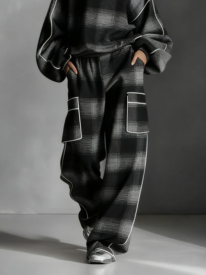 Black and Gray Plaid Colour Blocked Sweatshirt and Casual Pants Two-Piece Set – Sienna Noosa
