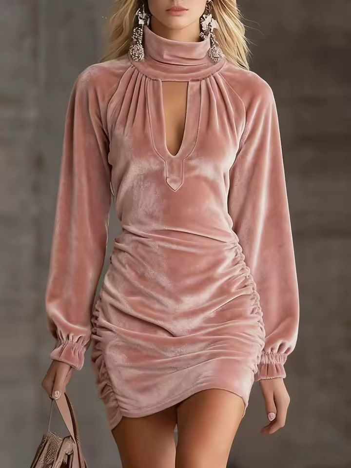 Raquel Velvet High Neck Cutout Ruched Mini Dress – Sienna Noosa
