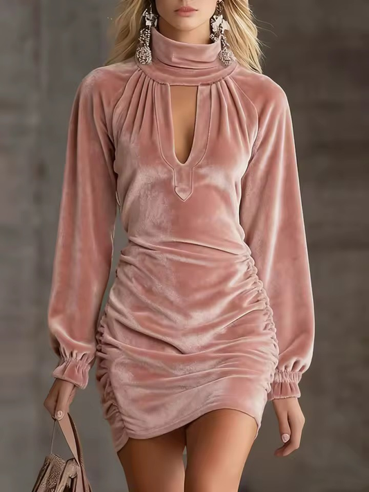 Raquel Velvet High Neck Cutout Ruched Mini Dress – Sienna Noosa