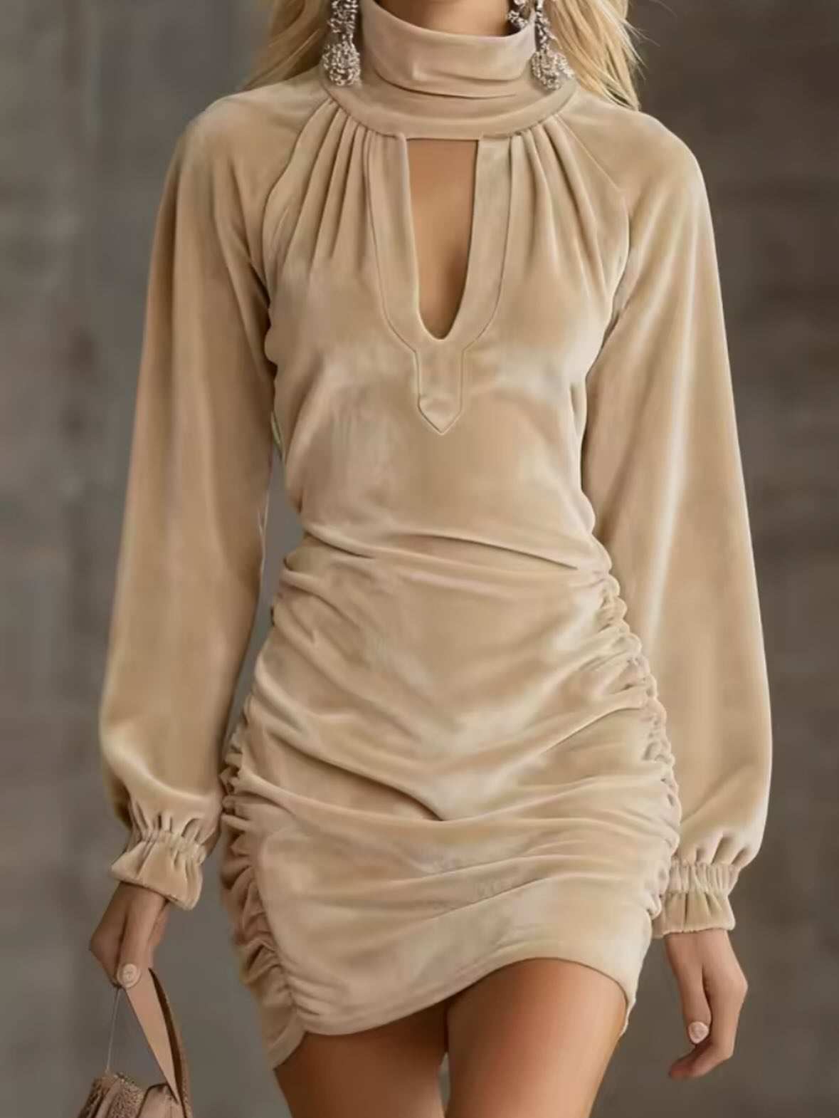 Raquel Velvet High Neck Cutout Ruched Mini Dress – Sienna Noosa