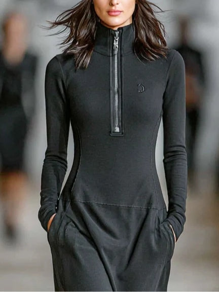 Black Turtleneck Zip Up Loose Fitting Casual Maxi Dress – Sienna Noosa