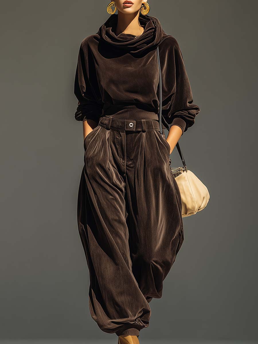 Vera Vintage Brown Velvet Hoodie and Loose Fitting Trousers Set Includes Belt – Sienna Noosa
