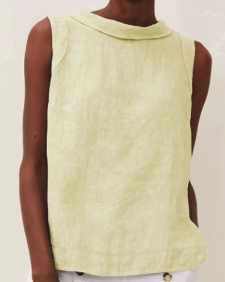 Linen Short Sleeved Blouse with A-line Round Necke38 – Sienna Noosa