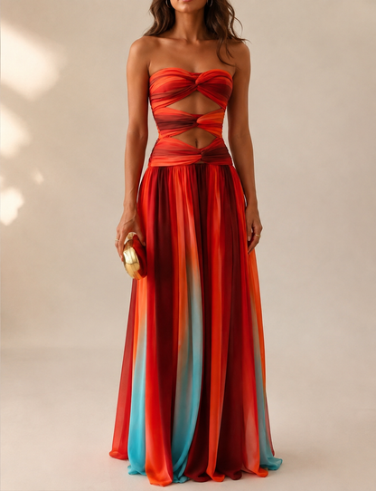 Alba Maxi Dress Openwork With Ombre Tie Dye