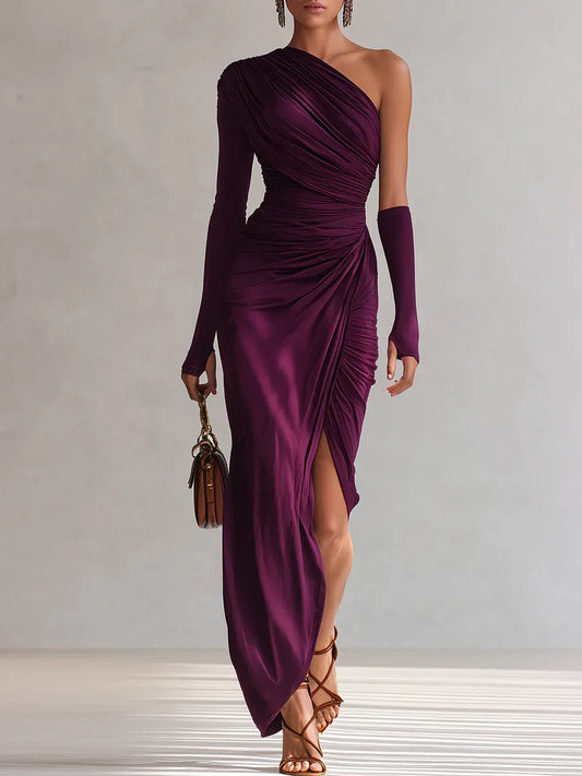 Elegant Retro Purple Sexy One Shoulder Maxi Dress – Sienna Noosa