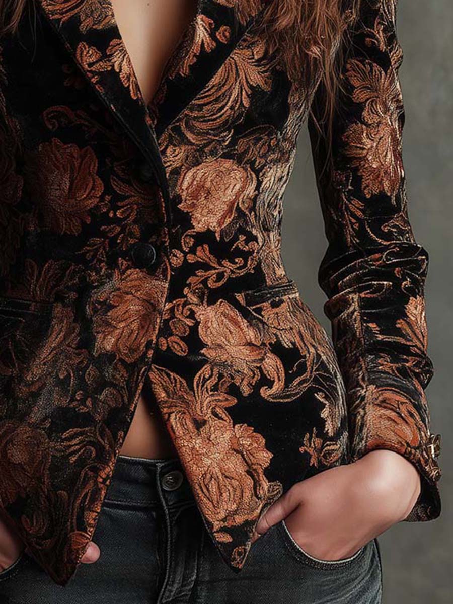 Womens Black and Bronze Floral Print Tailored Blazer – Sienna Noosa