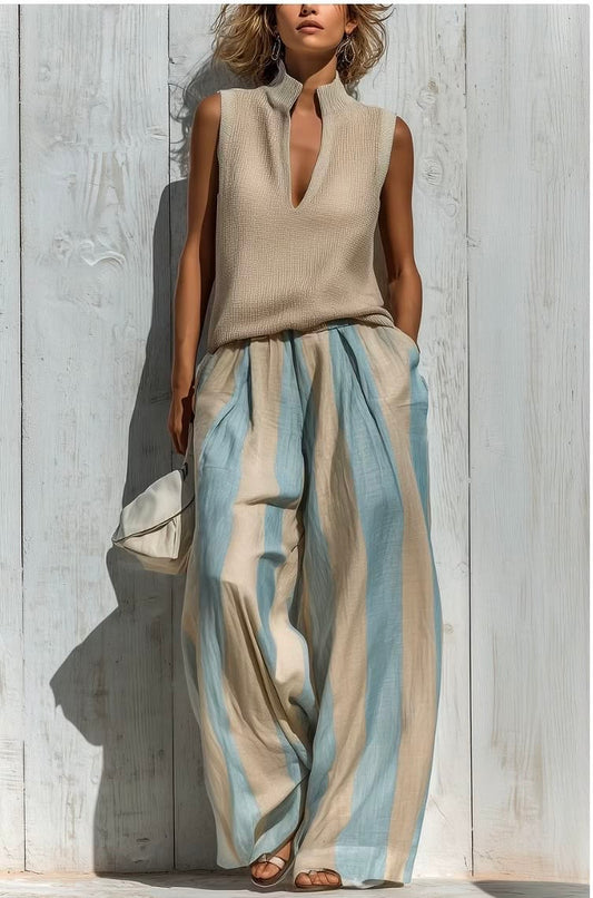 Casual Sleeveless Top and Loose Striped Trousers Set – Sienna Noosa