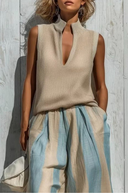 Casual Sleeveless Top and Loose Striped Trousers Set – Sienna Noosa