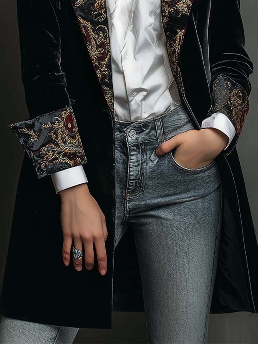 Mens Black Baroque Print Lapel Slim Fit Blazer – Sienna Noosa