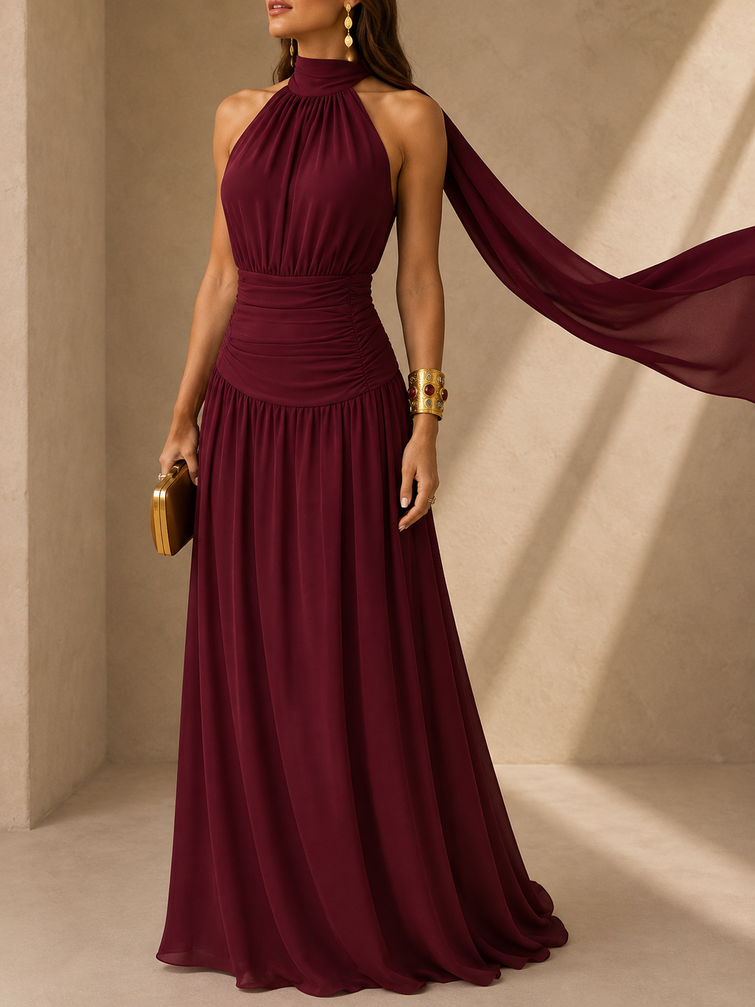 Brunella Martina Maxi Dress Two-tone Palabra Honor With Detail Pleated