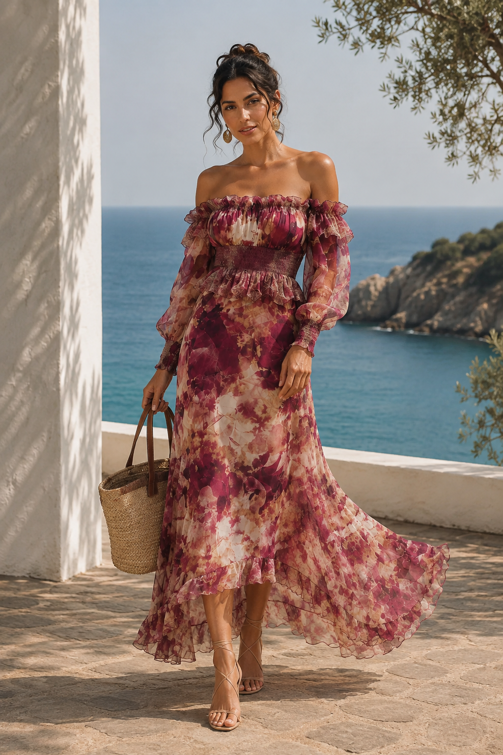 Aurora Maxi Dress Chiffon Pink With Shoulders Off-shoulder – Sienna Noosa