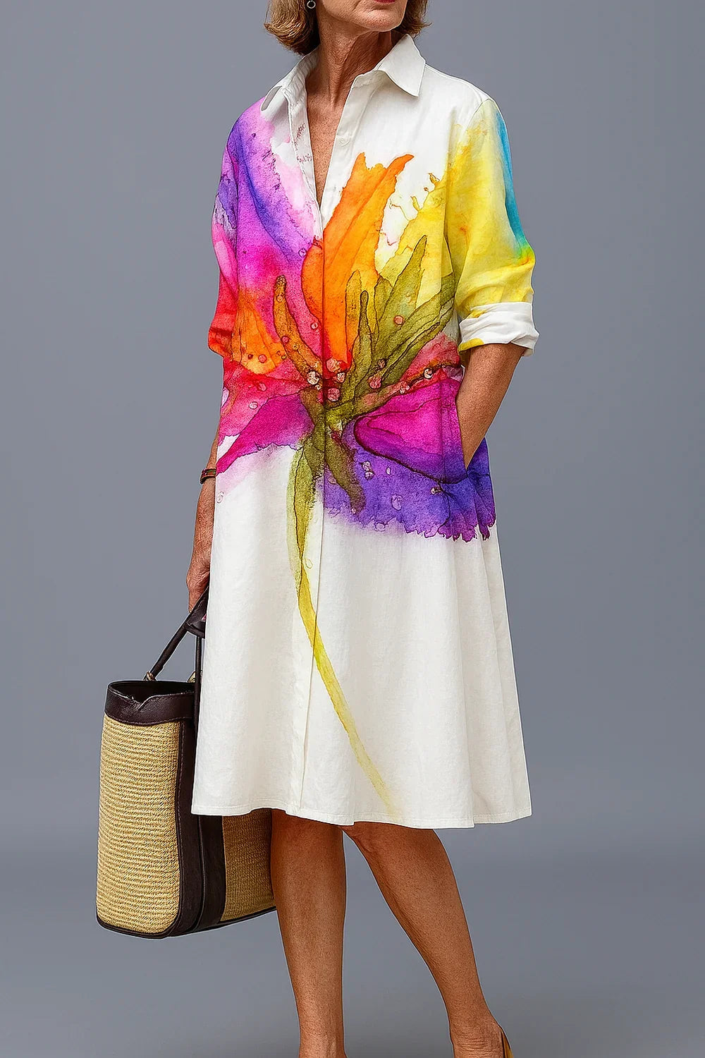 Midi Dress Shirt Gradiente White And Black – Sienna Noosa