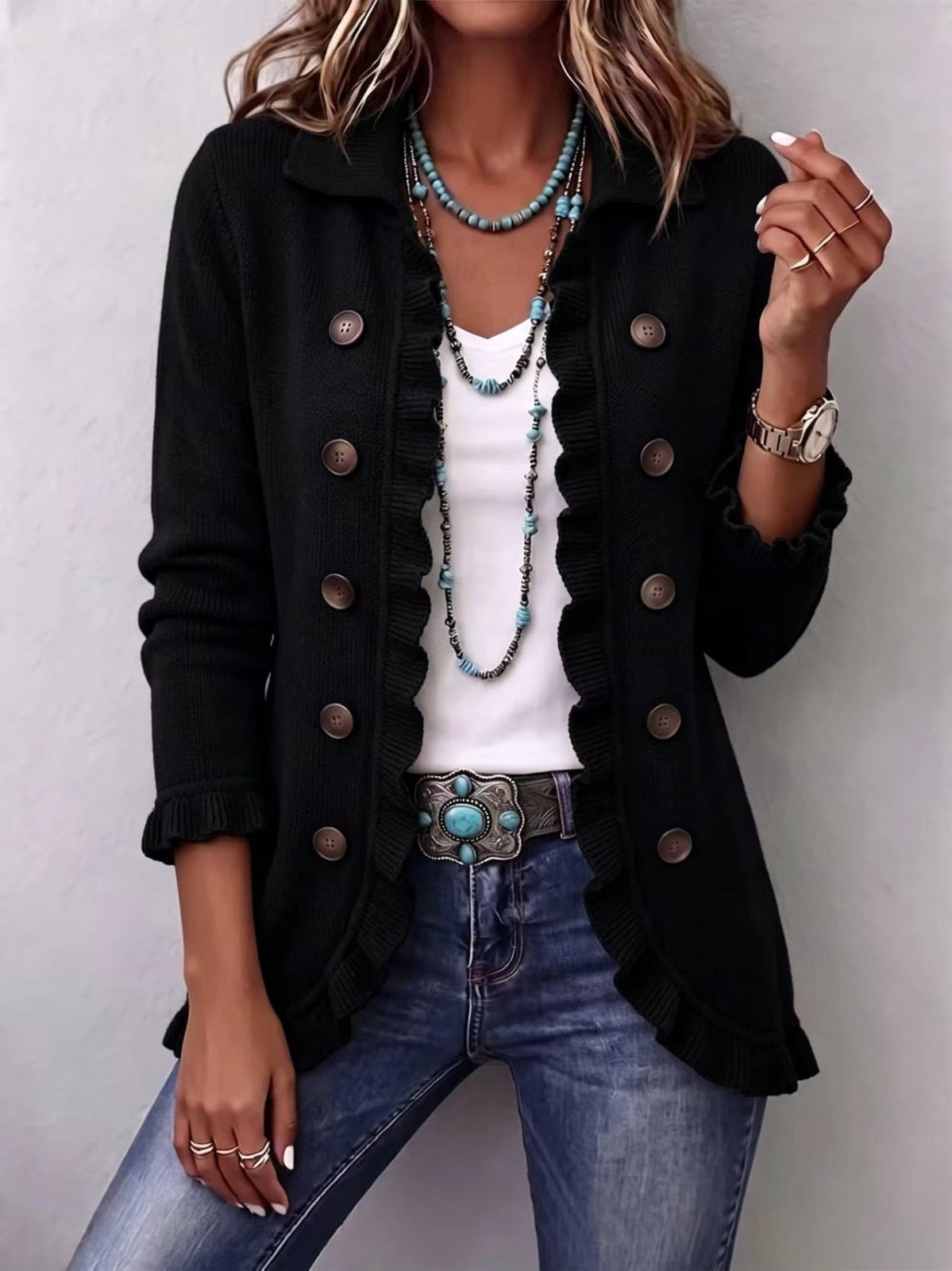 Camila Jacket Knit Black With Ruffles – Sienna Noosa
