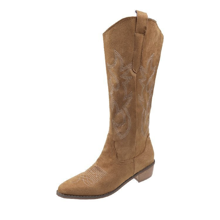 Embroidered Denim High-top Chunky-heeled Western Boots – Sienna Noosa