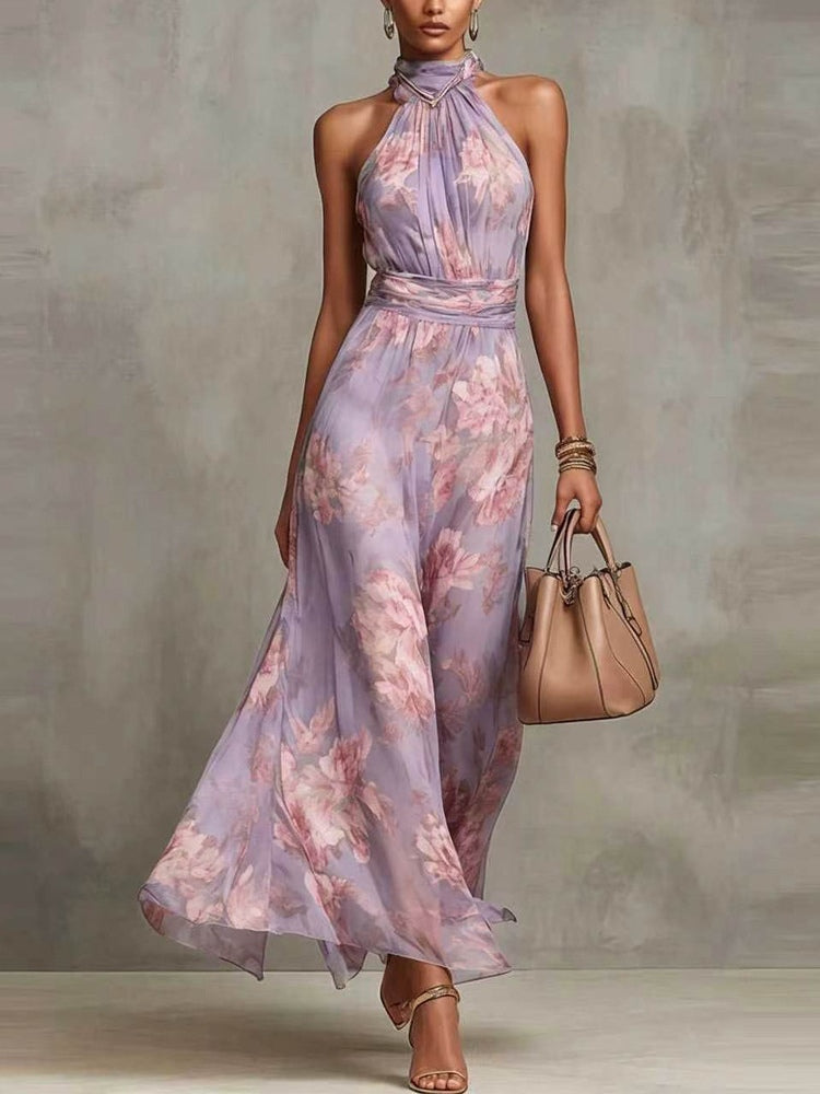 Pink Floral Chiffon Halter Maxi Dress – Sienna Noosa
