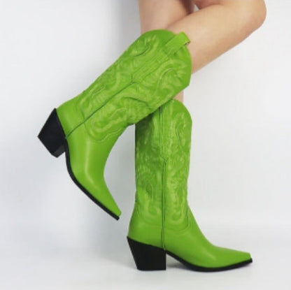 Embroidered Pointed Toe Thick Heel Western Boots – Sienna Noosa