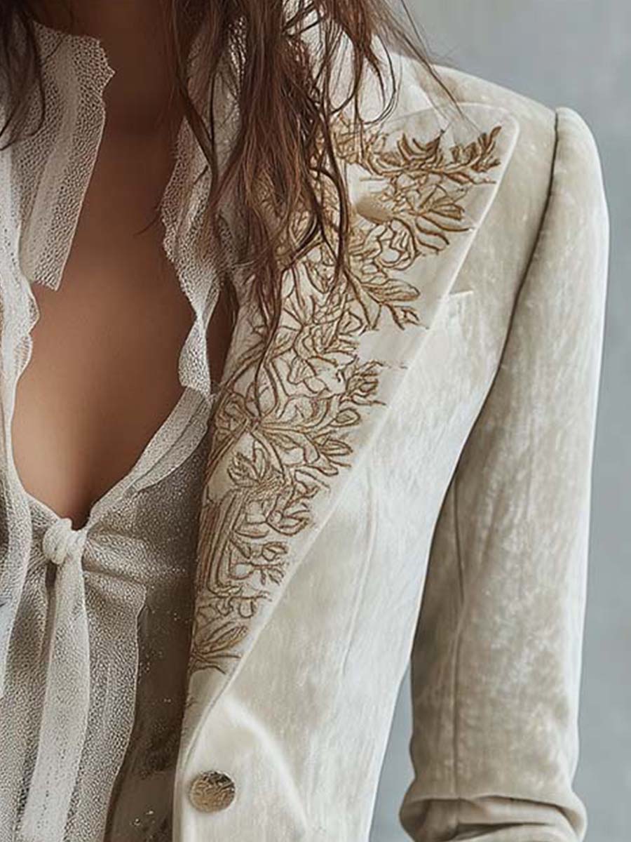 Womens Ivory Embroidered Tailored Blazer – Sienna Noosa