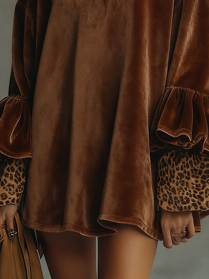 Valeria Velvet Leopard Cuff Flounce Sleeve Mini Dress – Sienna Noosa