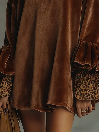 Valeria Velvet Leopard Cuff Flounce Sleeve Mini Dress – Sienna Noosa