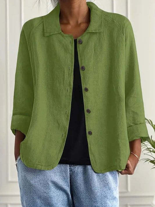Calliste | Relaxed Button-Front Blouse in Moss Green – Sienna Noosa
