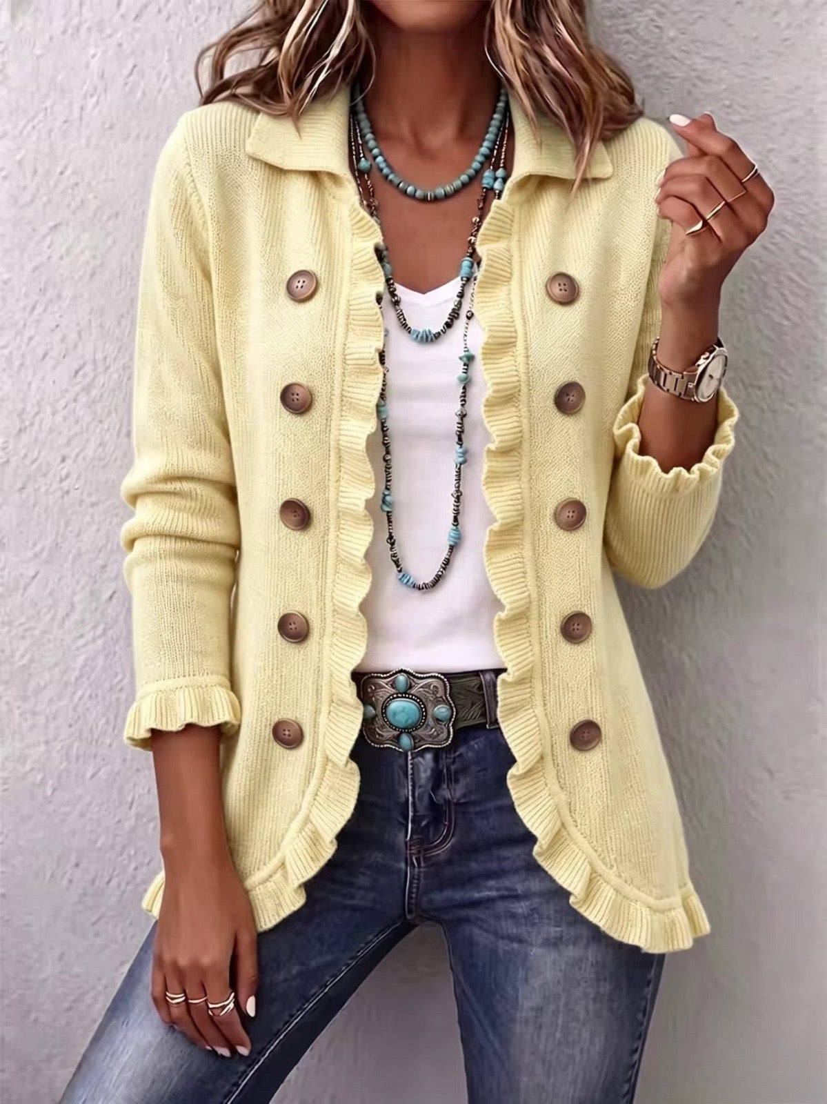 Liliana Jacket Knit Crema With Ruffles – Sienna Noosa