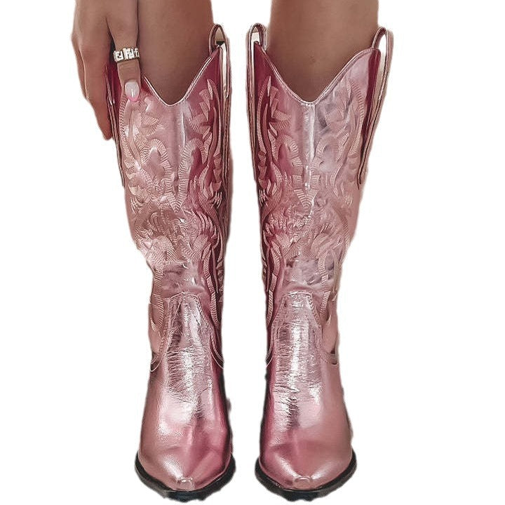Embroidered Pointed Toe Thick Heel Western Boots – Sienna Noosa