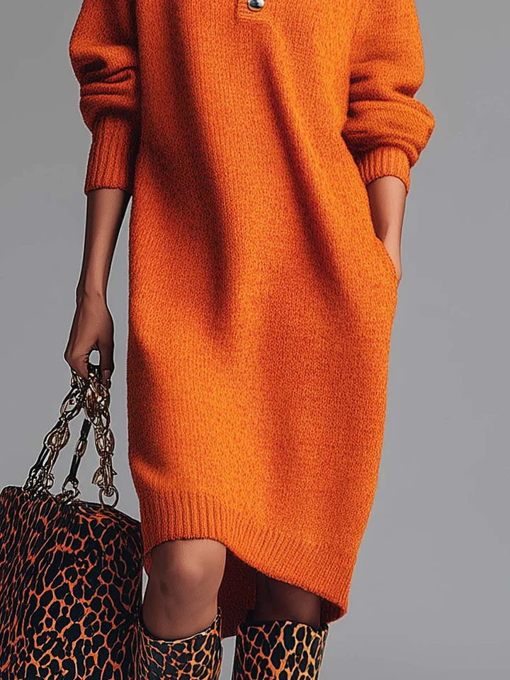 Orange Lapel Button Front Knit Midi Dress – Sienna Noosa