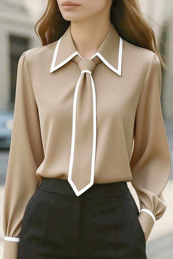 Fashion Contrast Tie Long-sleeved Casual Shirt – Sienna Noosa