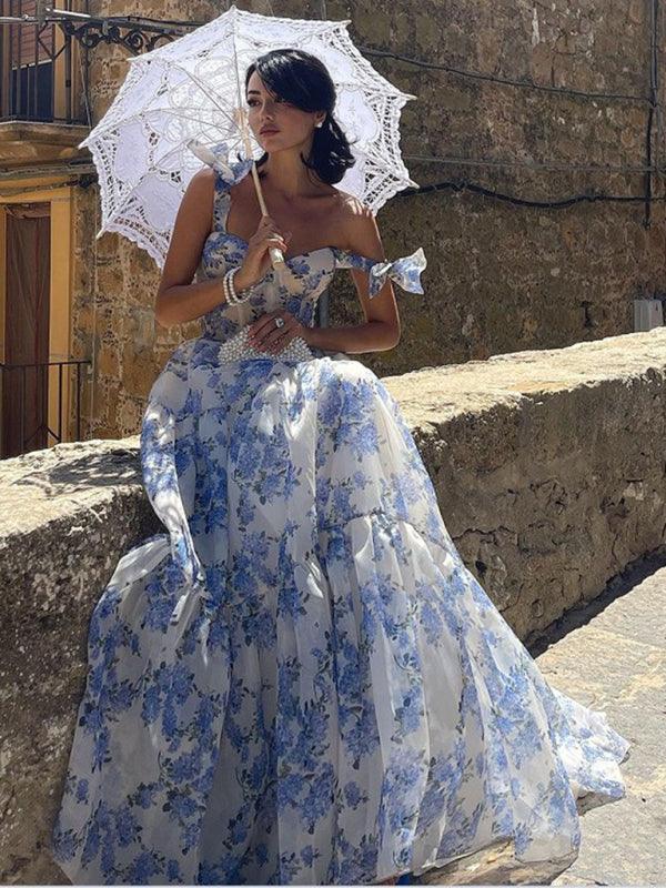 Organza Floral Print Tie Strap Maxi Dress – Sienna Noosa