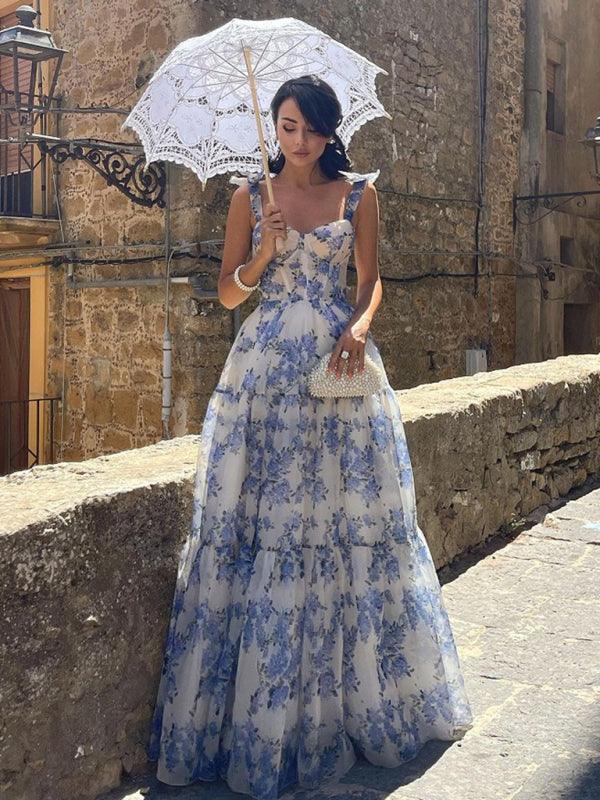 Organza Floral Print Tie Strap Maxi Dress – Sienna Noosa