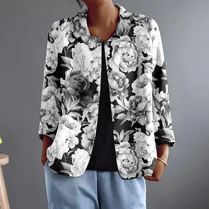 Leontina | Monochrome Floral Relaxed Open Shirt – Sienna Noosa