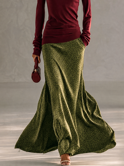 Burgundy Turtleneck Top Green Leopard Print Maxi Skirt Two Piece – Sienna Noosa