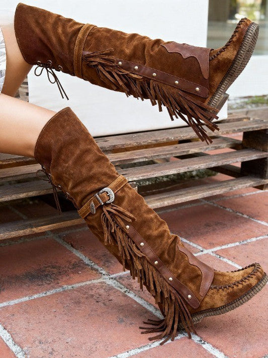 Women's over-the-knee tassel rivet flat high boots – Sienna Noosa