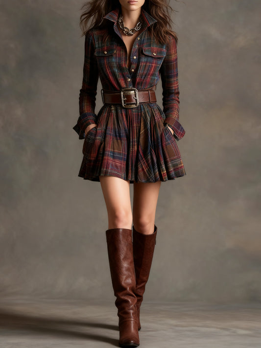 Mini Vintage Lapel Red and Brown Plaid Mini Dress – Sienna Noosa