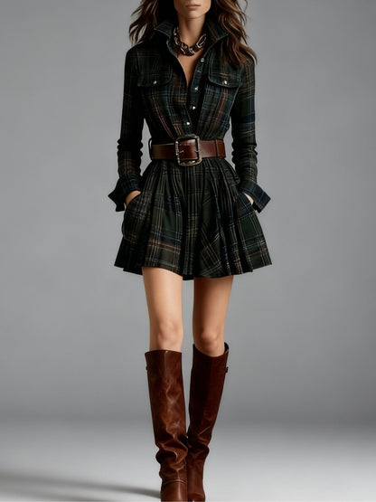 Mini Vintage Lapel Red and Brown Plaid Mini Dress – Sienna Noosa