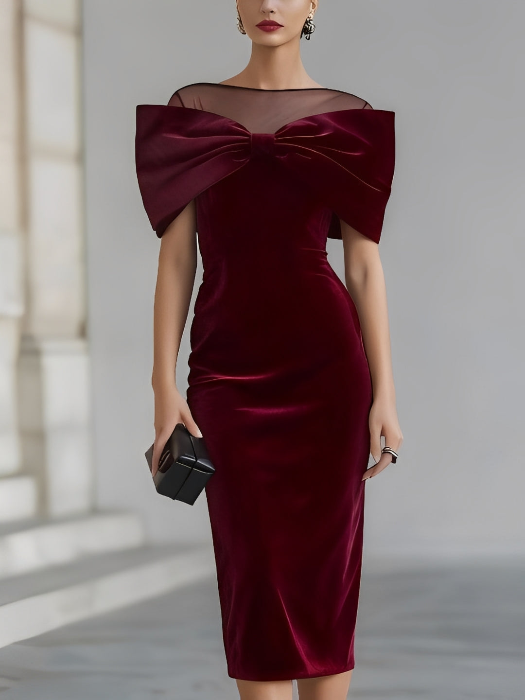 Selma Dramatic Burgundy Velvet Bow Midi Dress – Sienna Noosa
