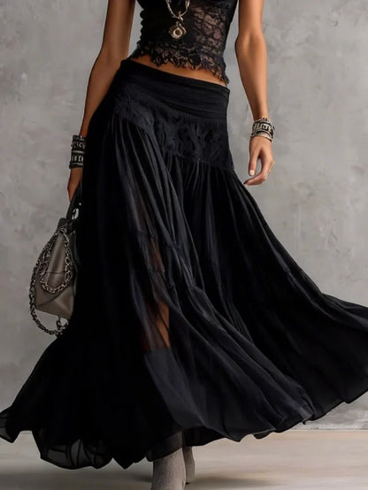 Vega Maxi Dress Chiffon With Print Floral Neck High And Hem Asymmetric Beige – Sienna Noosa