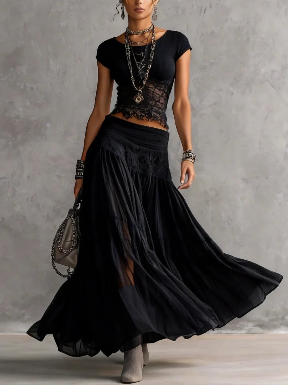 Vega Maxi Dress Chiffon With Print Floral Neck High And Hem Asymmetric Beige – Sienna Noosa