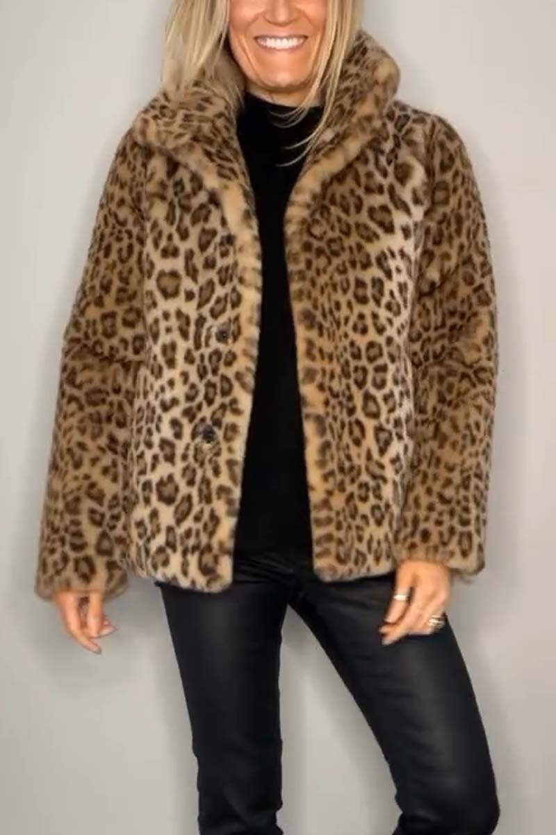 Stylish Leopard Print Lapel Faux Fur Mid Length Coat – Sienna Noosa