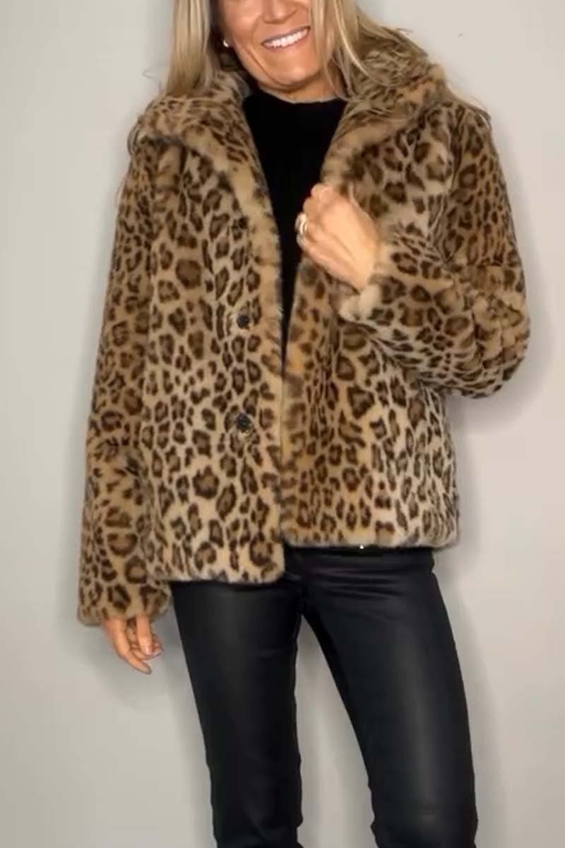 Stylish Leopard Print Lapel Faux Fur Mid Length Coat – Sienna Noosa