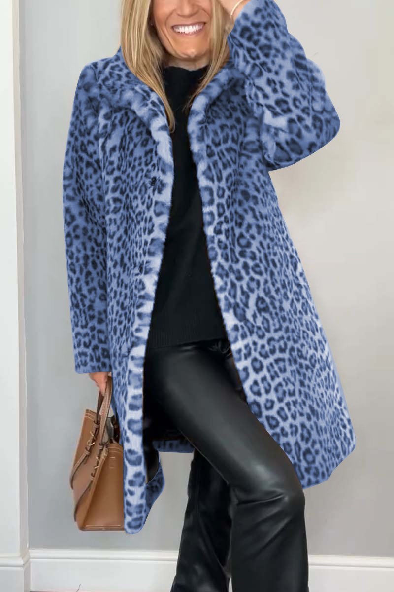 Stylish Leopard Print Lapel Faux Fur Mid Length Coat – Sienna Noosa