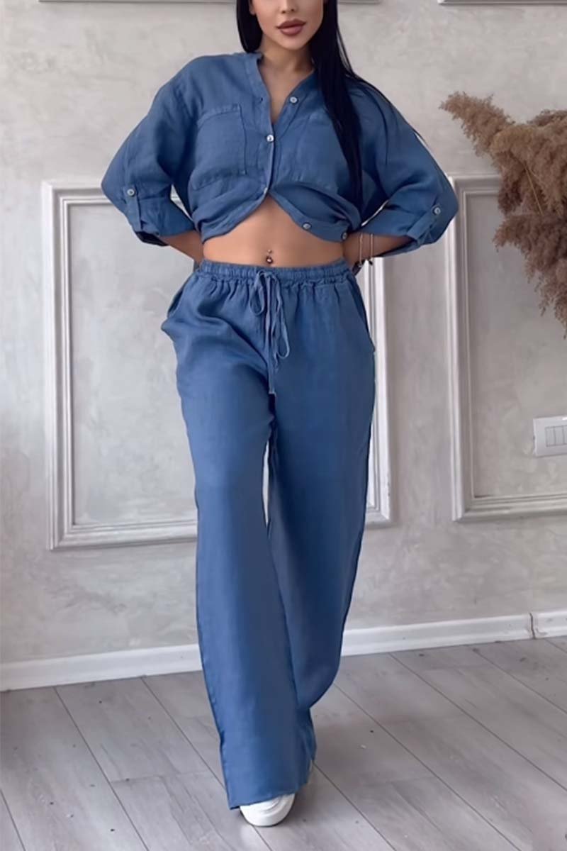 Casual solid color cotton and linen pants two-piece set – Sienna Noosa