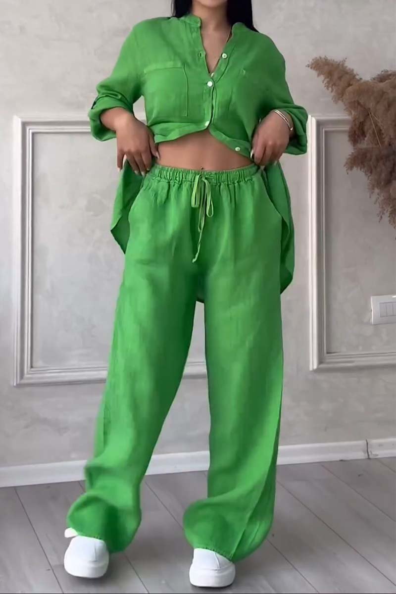 Casual solid color cotton and linen pants two-piece set – Sienna Noosa