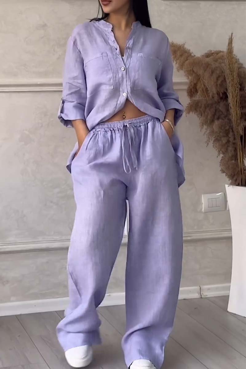 Casual solid color cotton and linen pants two-piece set – Sienna Noosa