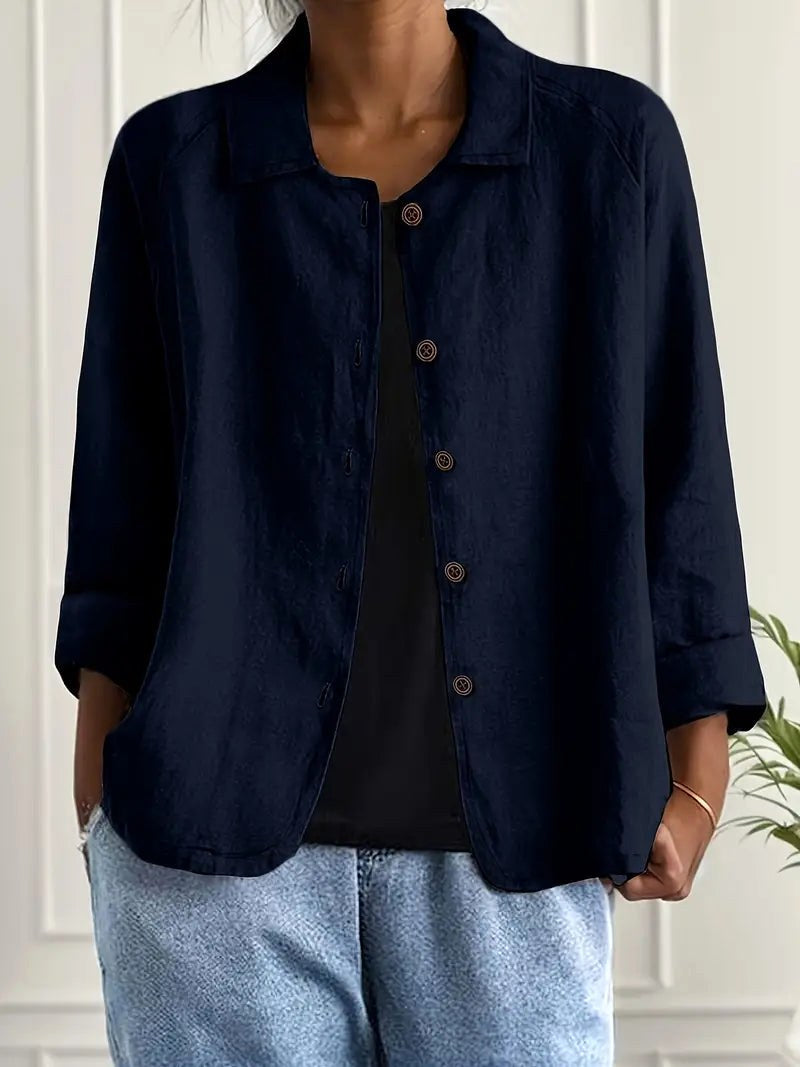 Cerisette | Loose Navy Open Shirt with Curved Hem – Sienna Noosa