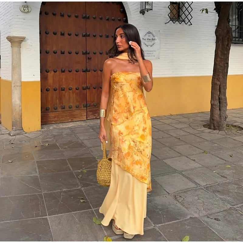 Amelia Elora Maxi Dress Floral With Neck Halter And Ruffles – Sienna Noosa