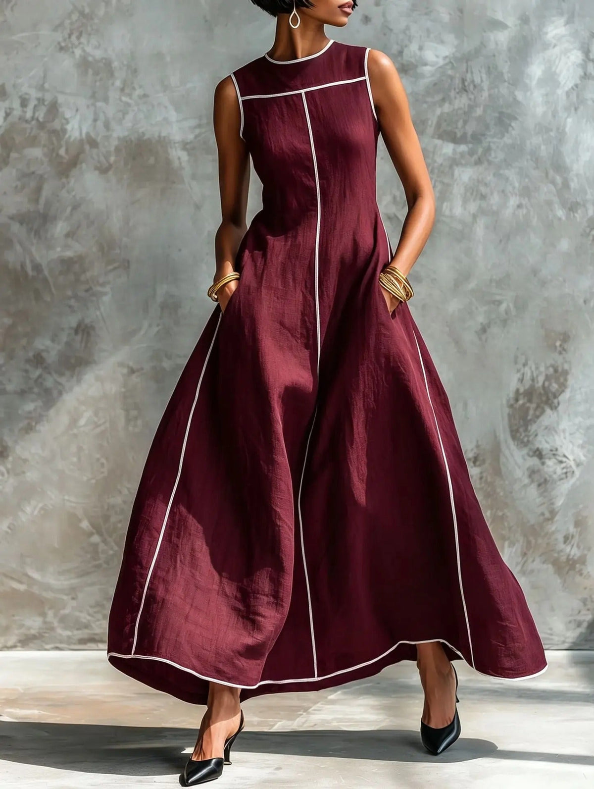 Carlota Maxi Dress Black With Ribetes In Contrast – Sienna Noosa