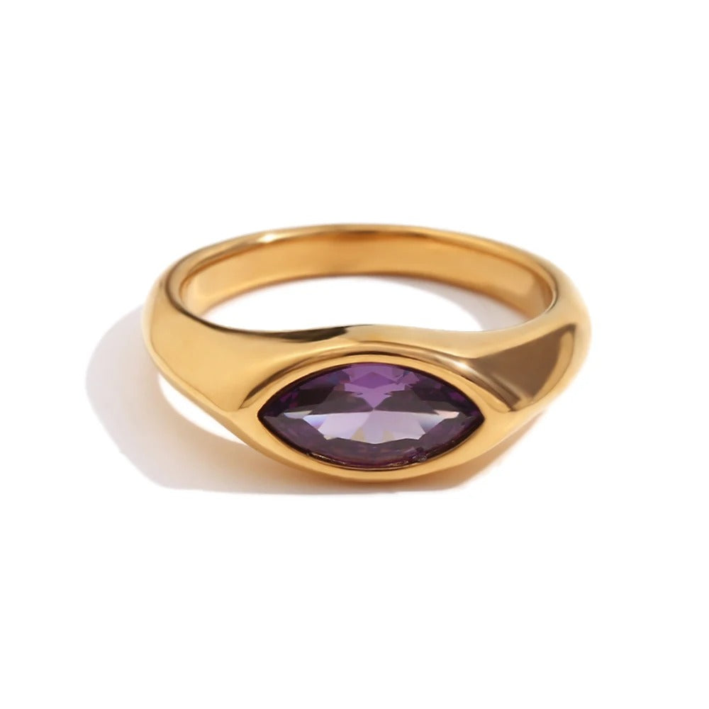 Violeta Anillo Gold Acero Inoxidable With Flores Silvestres Grabadas – Sienna Noosa