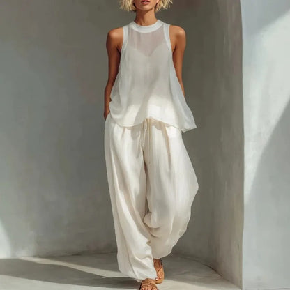 Angelica White Set Two-Piece With Top Halter And Trousers Palazzo – Sienna Noosa
