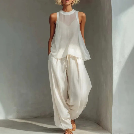 Angelica White Set Two-Piece With Top Halter And Trousers Palazzo – Sienna Noosa